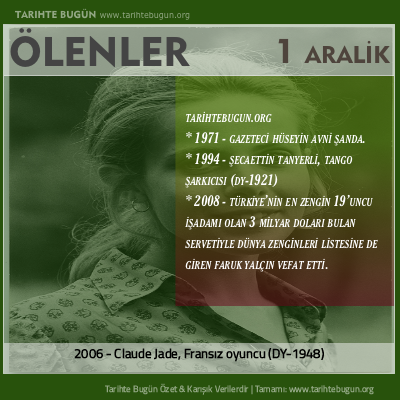 Bugün ölenler özet 01 Aralik