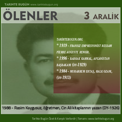 Bugün ölenler özet 03 Aralik