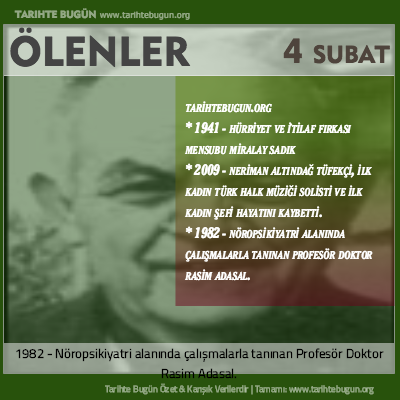 Bugün ölenler özet 04 Şubat