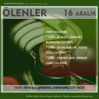 Bugün ölenler özet 16 Aralik