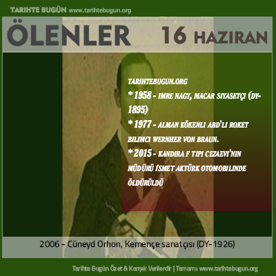 Bugün ölenler özet 16 Haziran