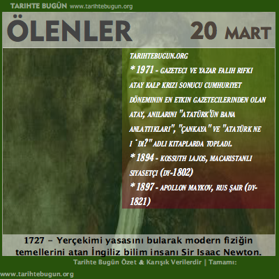 Bugün ölenler özet 20 Mart