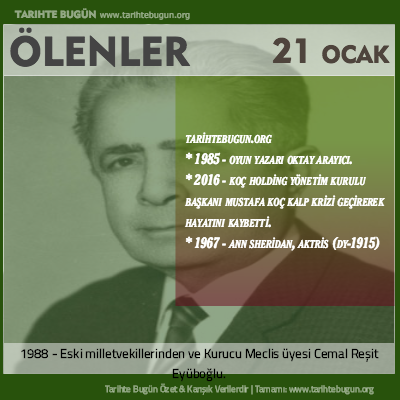Bugün ölenler özet 21 Ocak