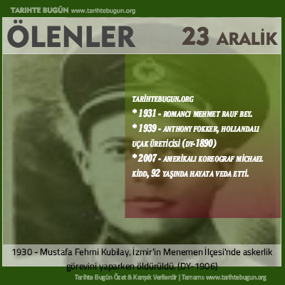Bugün ölenler özet 23 Aralik