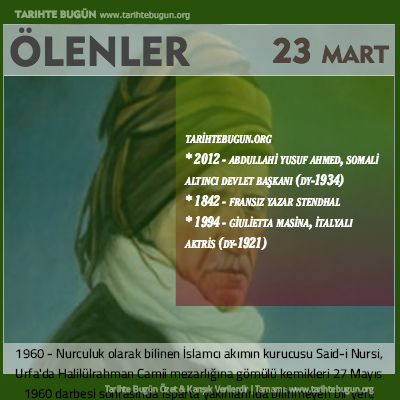 Bugün ölenler özet 23 Mart