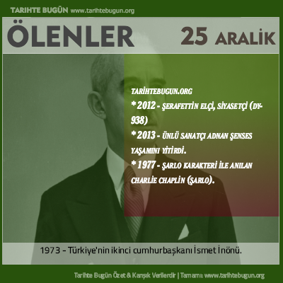 Bugün ölenler özet 25 Aralik