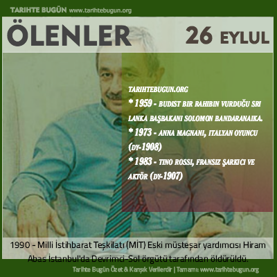 Bugün ölenler özet 26 Eylül