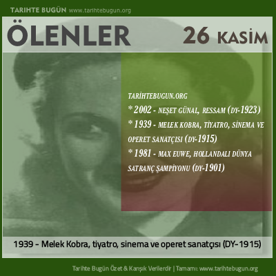 Bugün ölenler özet 26 Kasim