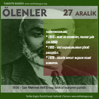 Bugün ölenler özet 27 Aralik