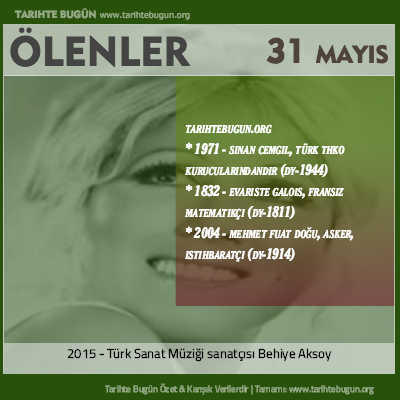 Bugün ölenler özet 31 Mayis