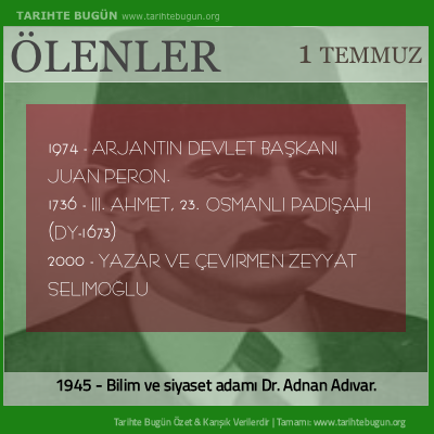 Bugün ölenler özet 01 Temmuz