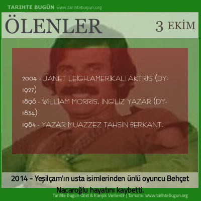 Bugün ölenler özet 03 Ekim