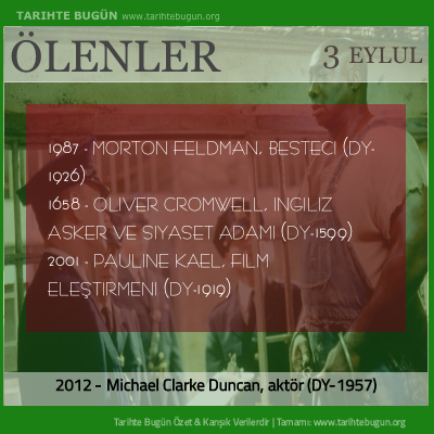 Bugün ölenler özet 03 Eylül