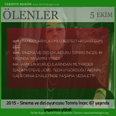 Bugün ölenler özet 05 Ekim