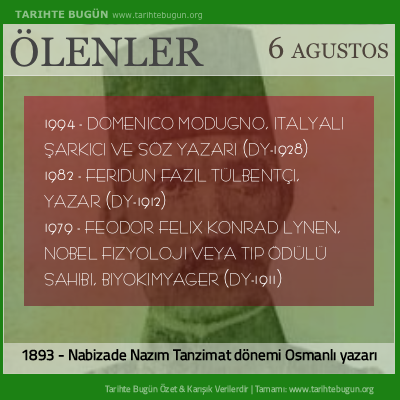 Bugün ölenler özet 06 Ağustos