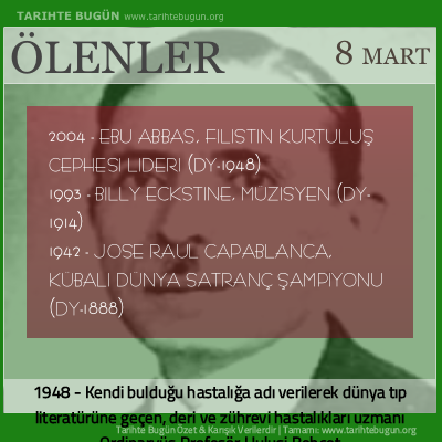 Bugün ölenler özet 08 Mart