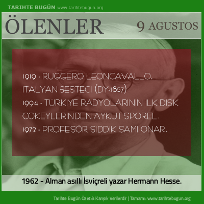 Bugün ölenler özet 09 Ağustos