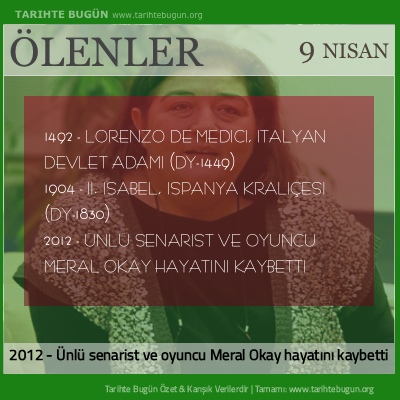 Bugün ölenler özet 09 Nisan