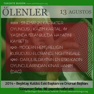 Bugün ölenler özet 13 Ağustos