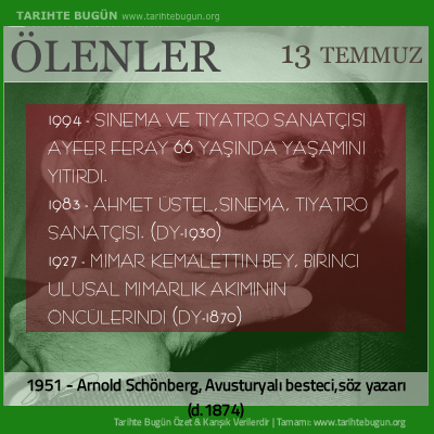 Bugün ölenler özet 13 Temmuz