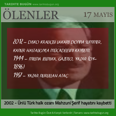 Bugün ölenler özet 17 Mayis