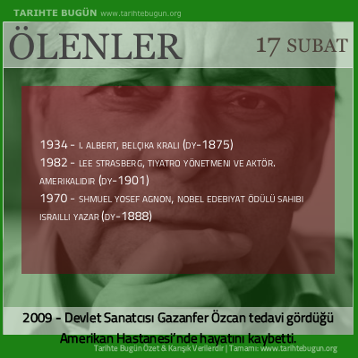Bugün ölenler özet 17 Şubat