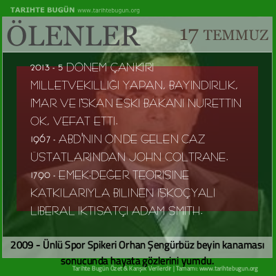 Bugün ölenler özet 17 Temmuz