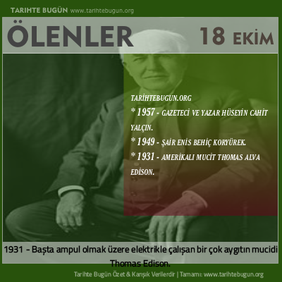 Bugün ölenler özet 18 Ekim