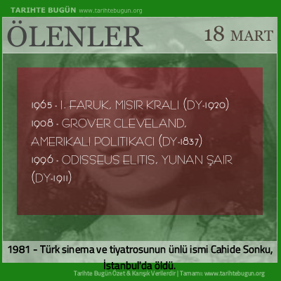 Bugün ölenler özet 18 Mart
