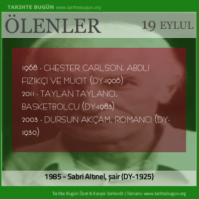 Bugün ölenler özet 19 Eylül