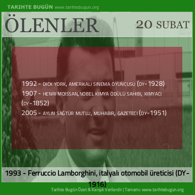 Bugün ölenler özet 20 Şubat