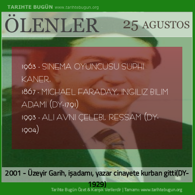 Bugün ölenler özet 25 Ağustos