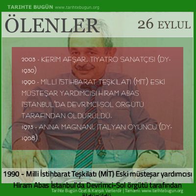Bugün ölenler özet 26 Eylül