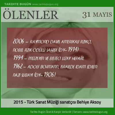 Bugün ölenler özet 31 Mayis