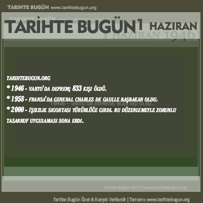 Tarihte Bugün olaylar özet 01 Haziran