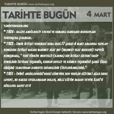 Tarihte Bugün olaylar özet 04 Mart