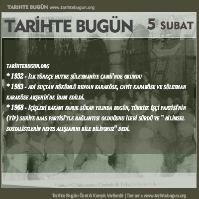 Tarihte Bugün olaylar özet 05 Şubat