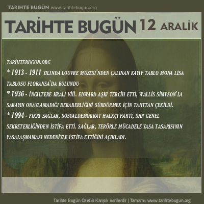 Tarihte Bugün olaylar özet 12 Aralik