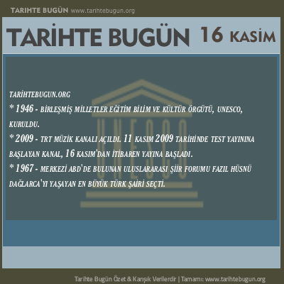Tarihte Bugün olaylar özet 16 Kasim