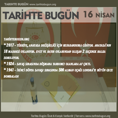 Tarihte Bugün olaylar özet 16 Nisan