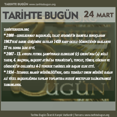 Tarihte Bugün olaylar özet 24 Mart