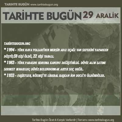 Tarihte Bugün olaylar özet 29 Aralik